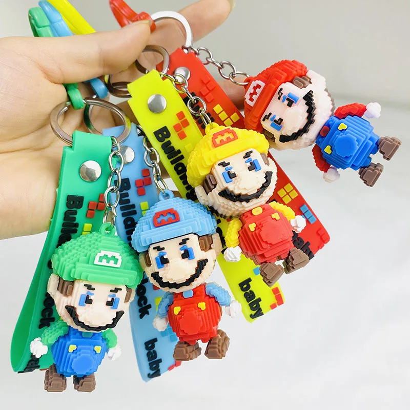 Cartoon Super Mario 3D Doll Car Keychain Pendant Cute Doll Backpack Pendant Keychain Exquisite Small Gift Accessories Keychain