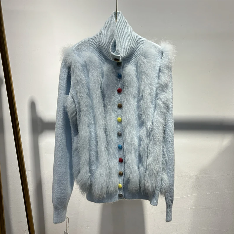 เสื้อสเวตเตอร์ขนสุนัขจิ้งจอกแท้สำหรับผู้หญิง ฤดูใบไม้ร่วง 2025 เสื้อแจ็คเก็ตถักขนสัตว์ธรรมชาติสำหรับฤดูหนาว