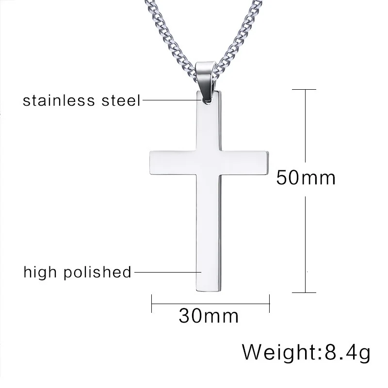 Vnox Philippians 4:13 Simple Cross Pendant for Men Necklace Stainless Steel Casual Religious Faith Jewelry Male Bijoux 24\
