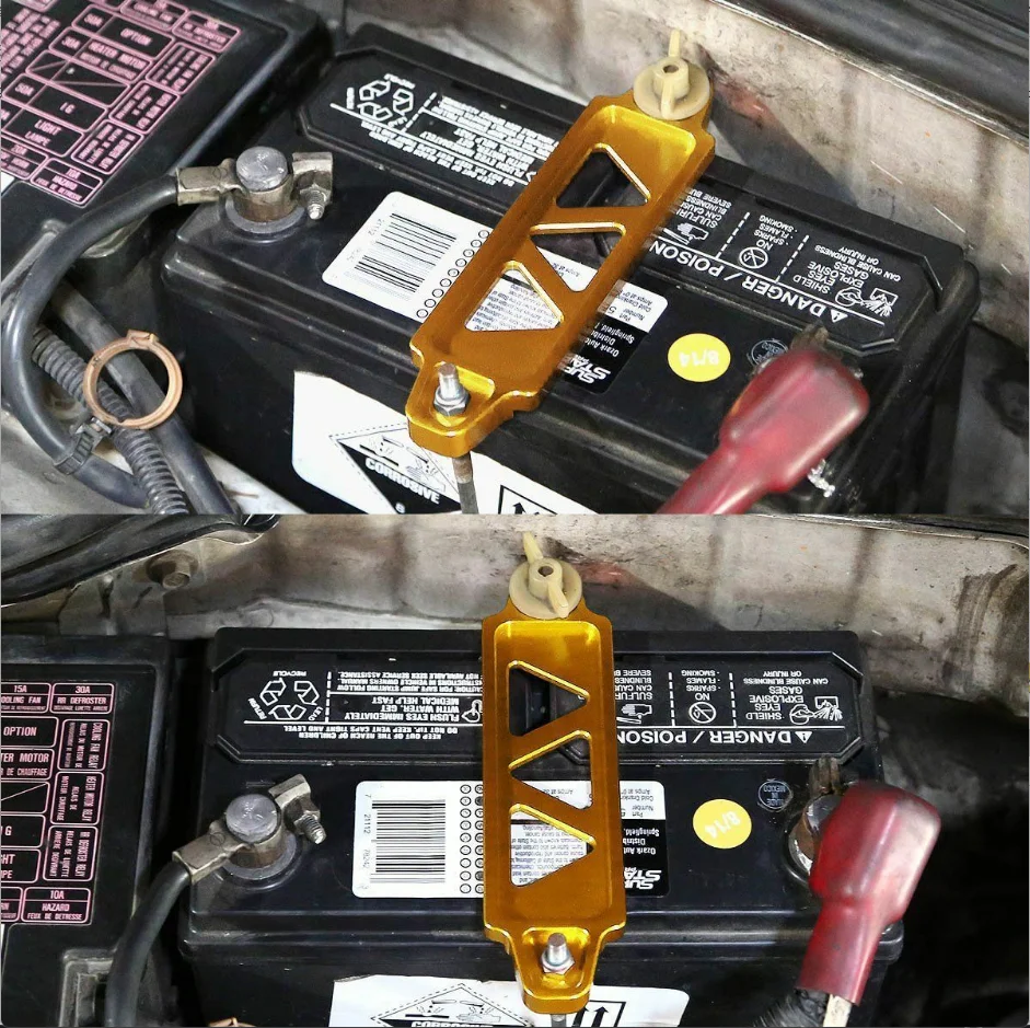 

Purple Golden Aluminum Car Battery Tie Down Mount Bracket Brace Bar w/ 10'' J-Hook Bolt