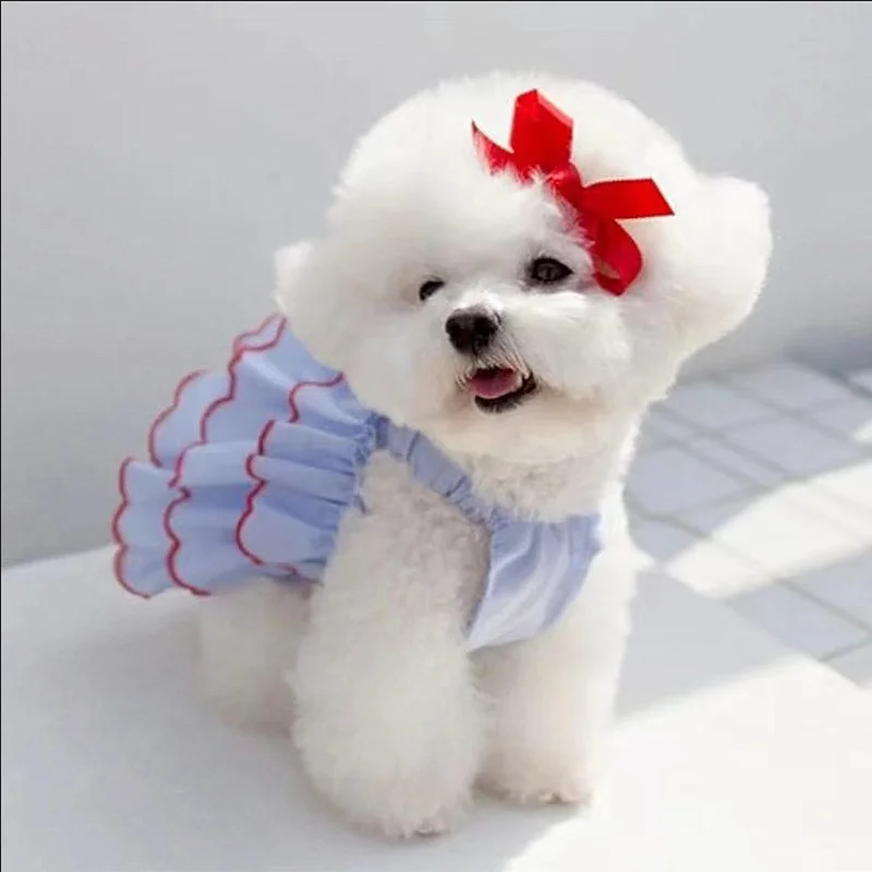 1PCS Chiffon Cat Dog Dress Clothes Princess Girls 3 Layer Blue Cake Sling Dresses For Small Medium Dogs  Puppy Weeding Skirt