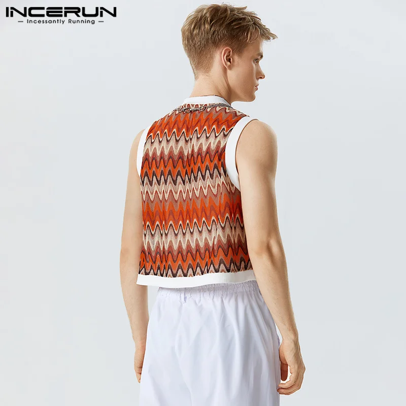 INCERUN Men Tank Tops Printing O-neck Sleeveless Sexy Crop Tops 2023 Vacation Summer Streetwear Casual Fashion Male Vests S-5XL