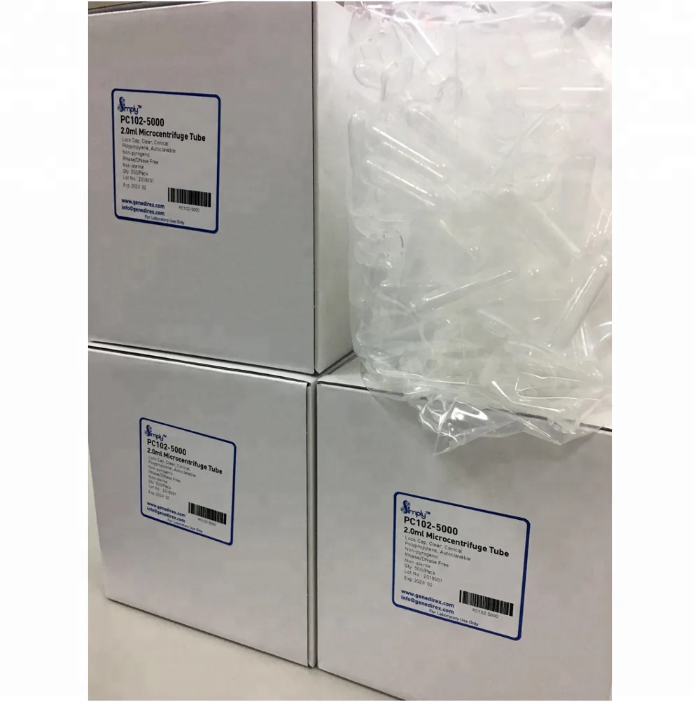 Tubo de microcentrífuga de 2ml, transparente, cónico, tapa de bloqueo, suministros de laboratorio