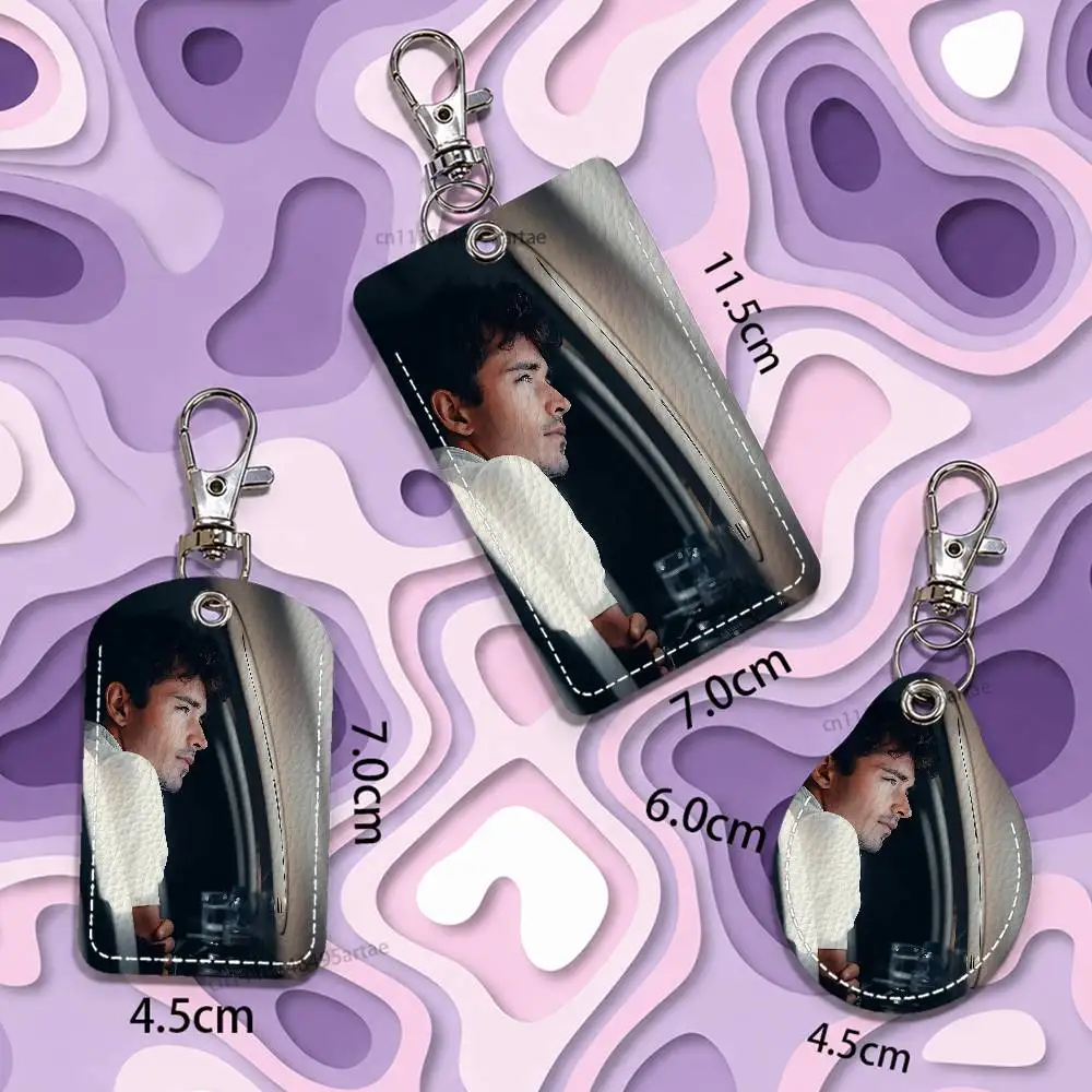 C-Charles L-Leclerc Rectangle ID Card Case Keychain Access Card Bag Key Tag Ring Leather Card Holder Key Ring view 6