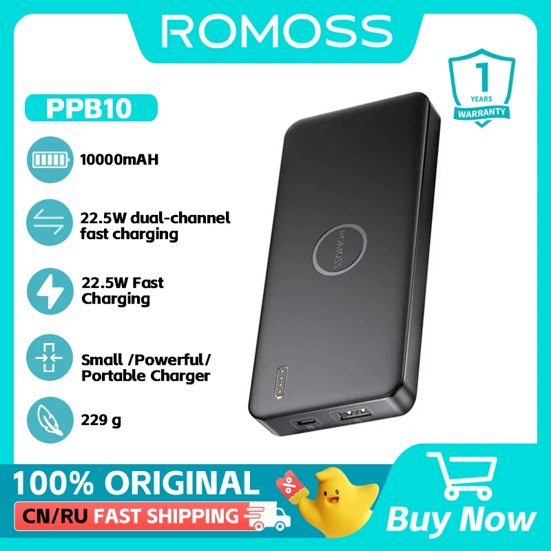 ROMOSS  Power Bank 10000 mAh 22.5W PPB10 Fast Charging Powerbank PD2.0 QC3.0 Portable Battery Charger For xiaomi iphone Huawei