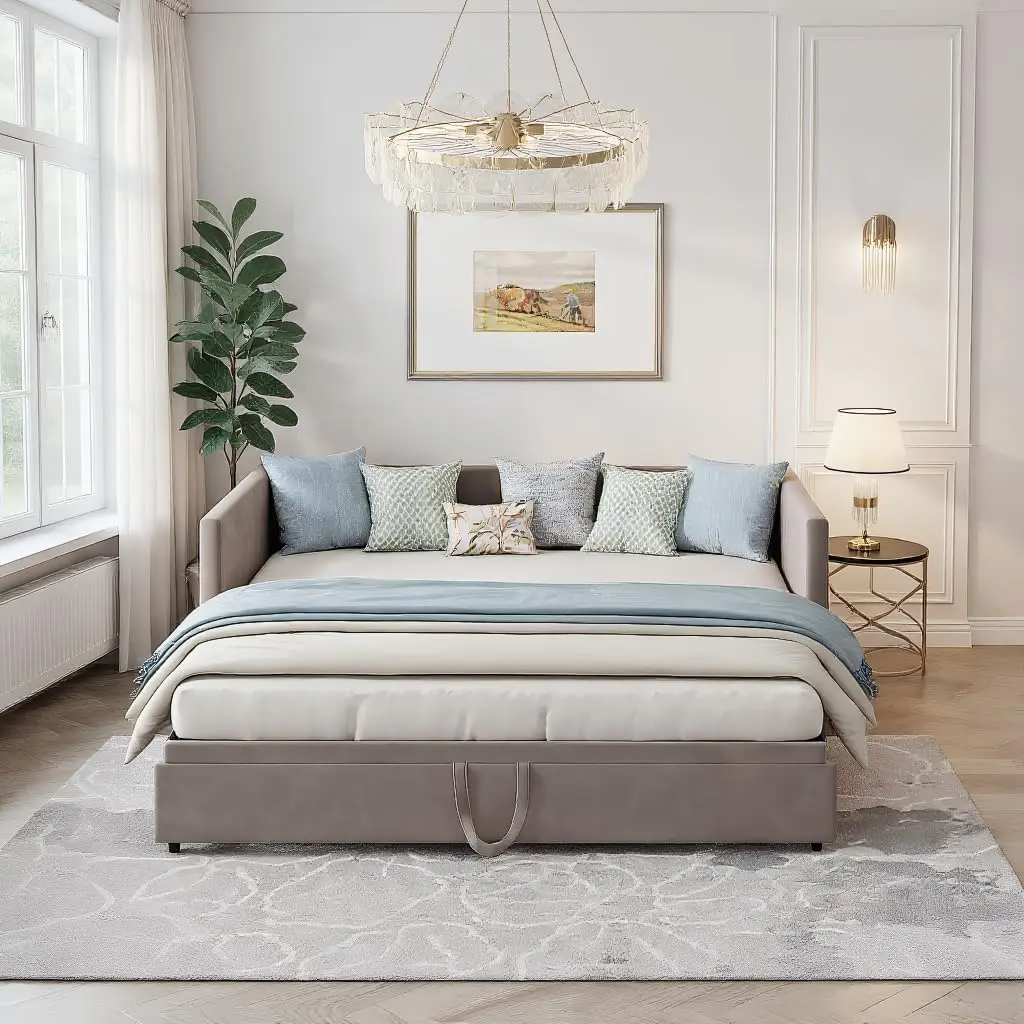Divano letto da 200 cm di larghezza, divano letto estensibile con divano, letto a scomparsa 90/180 x 200 cm, divano letto imbottito estensibile con struttura a doghe, letto matrimoniale, rivestimento
