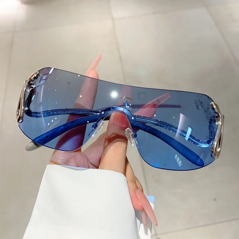 KAMMPT Y2k Rimless Sunglasses 2023 Fashion Monoblock Snake Shape Legs Women Eyewear New Trendy Brand Designer Gradient Shades