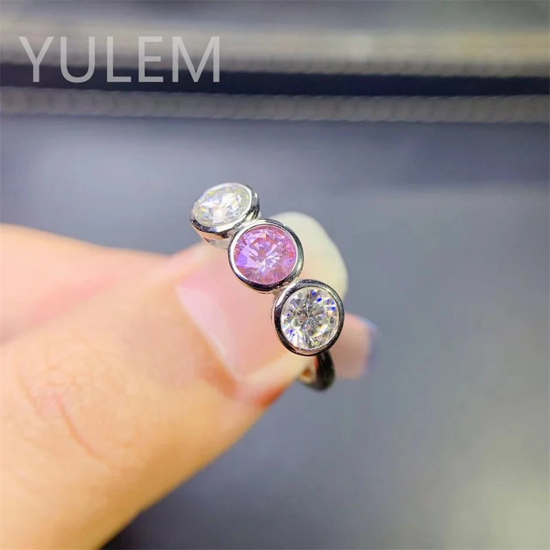 

YULEM 1CT 3pcs Total 1.5ct White and Pink 0.5ct Moissanite 925 Sterling Silver Wedding Rings for Women Daily Wear