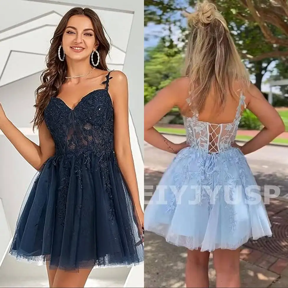 prom dress vs homecoming dress Simple V-neckline Short Straps Halter Homecoming Dresses,Teen Dress, S –  Cutedressy main image 0