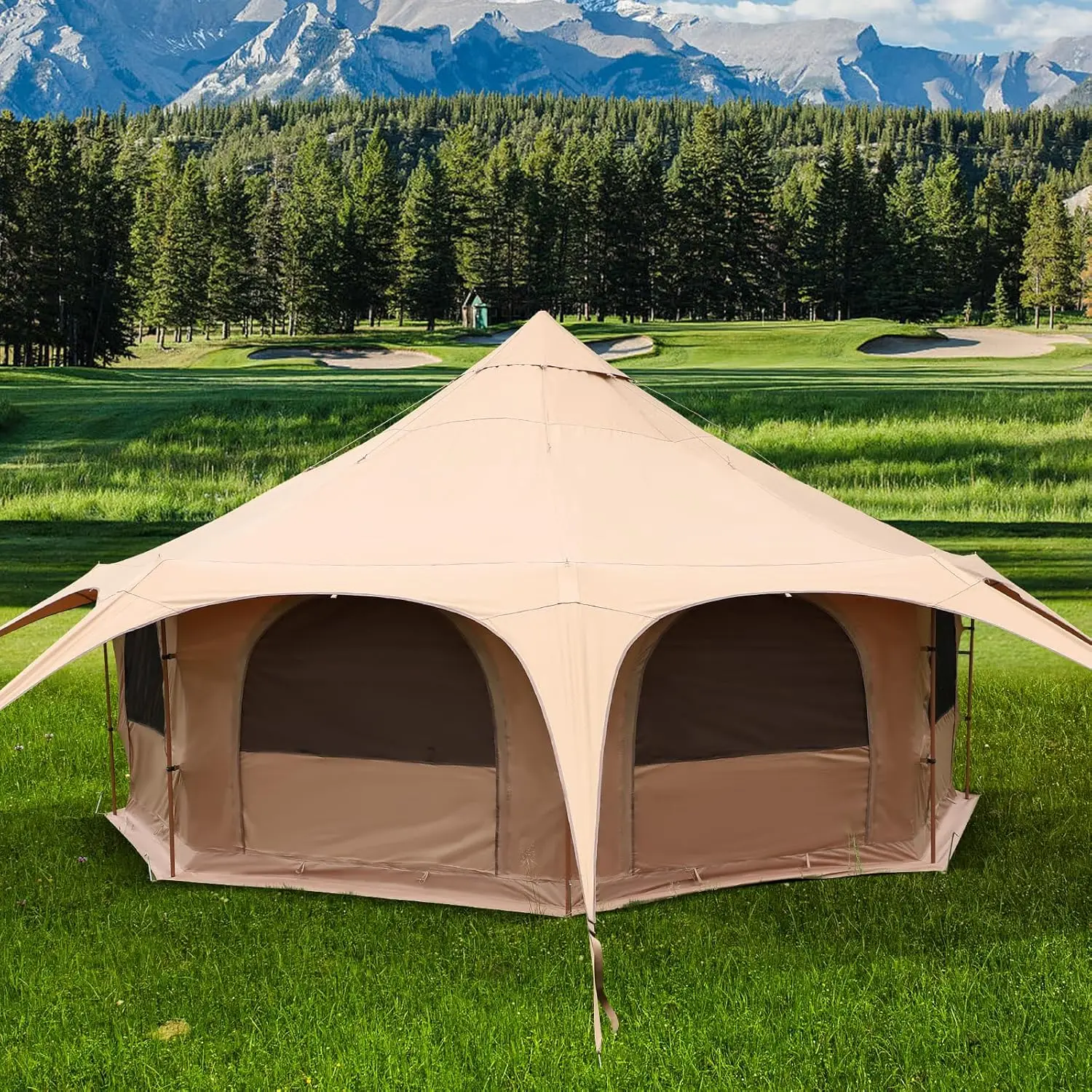 

B BAIJIAWEI 5M Canvas Bell Tent, Yurts with Stove Jack for Glamping Family Camping (6/8/10Person)