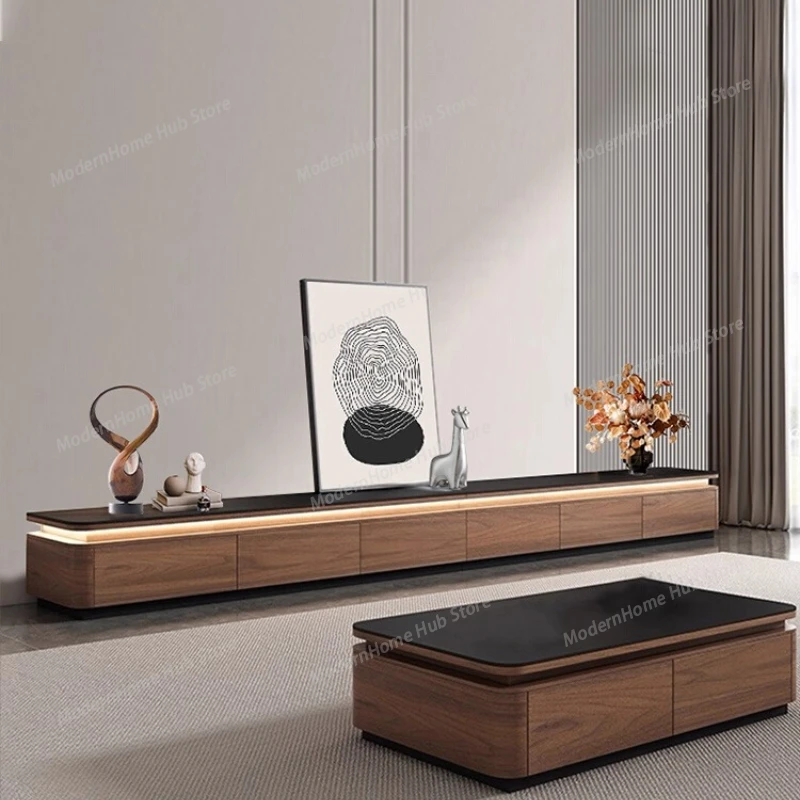 Home Furniture modern Solid Wood Rock Slab TV Cabinet New Customized Table Cabinet with ambient light Mueble Para Tv Retractable