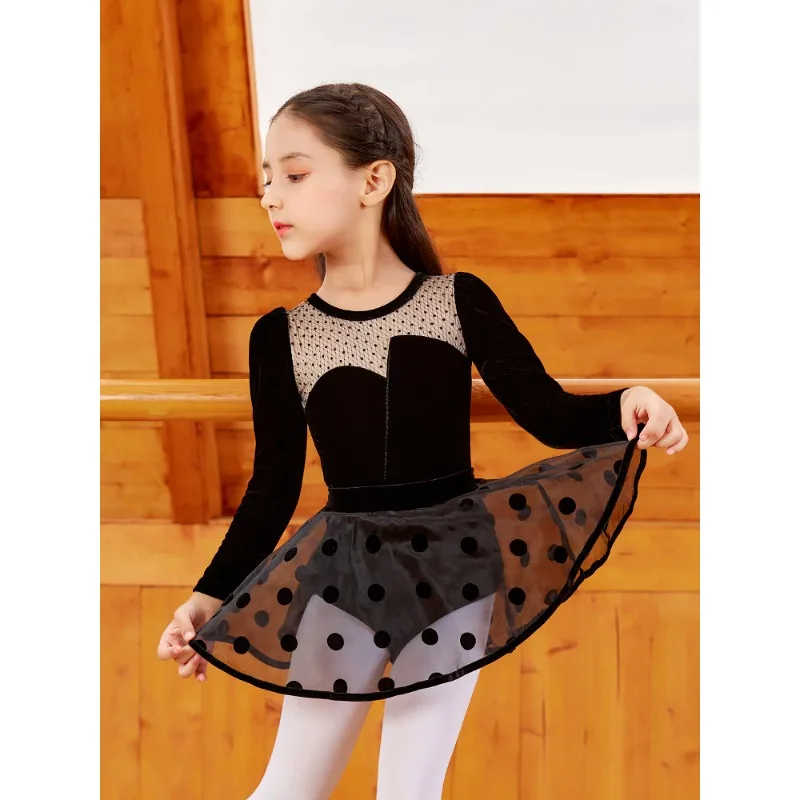 

Girl Dresses Autumn and Winter Girls' Velvet Dance Clothes Long-sleeved One-piece Practice Clothes Warm Velvet Ballet Skirts