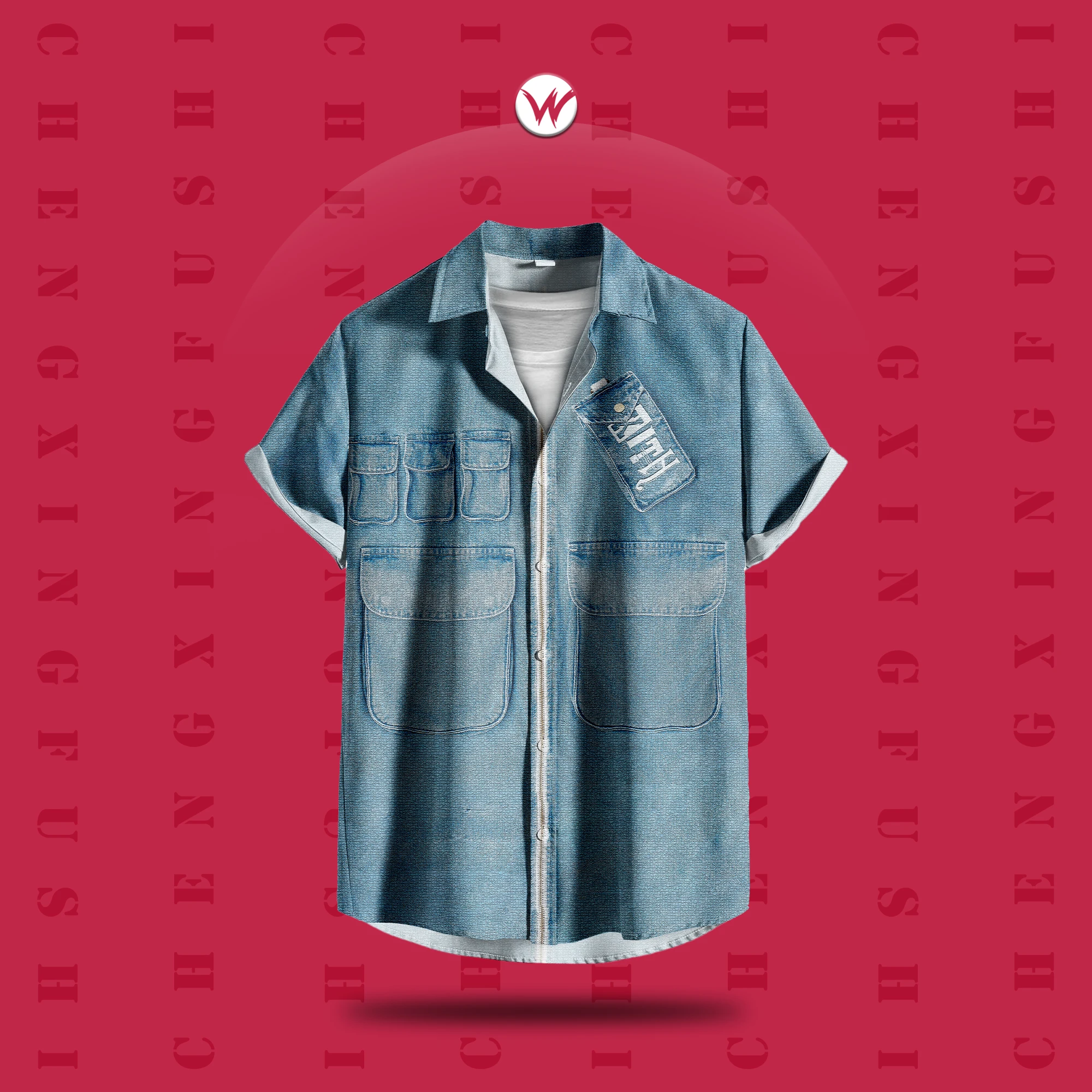 

Trendy distressed thin summer short-sleeved shirt for men 2025 summer new casual and fashionable imitation denim 3D printed shir