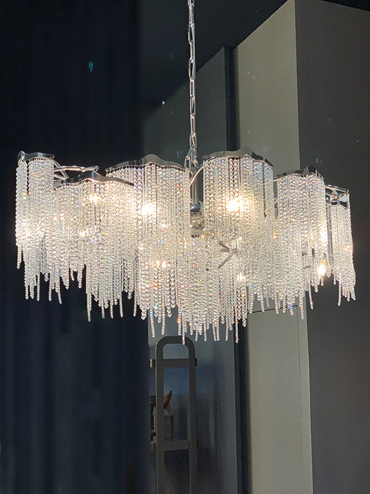 Art Deco Crystal Tassel Waterfall Luxury Chandeliers Home Dining Room Ceiling Modern LED Long Hanging Lamps Pendant Lustre