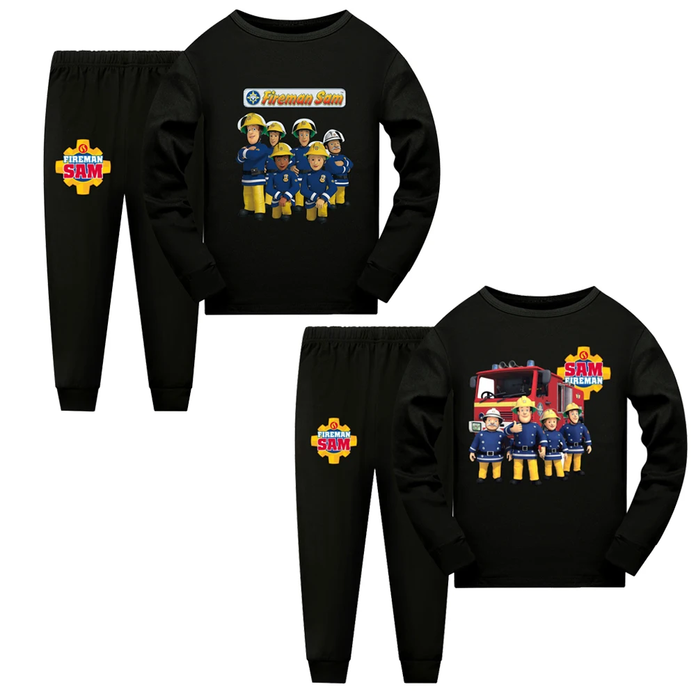 Girls Boys Costume Pajamas for Kids Cartoon FIREMAN SAM Cosplay Clothes Boys Sleepwear Toddler Girls Firefighter Tops+Pants Suit