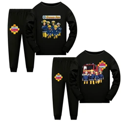 Girls Boys Costume Pajamas for Kids Cartoon FIREMAN SAM Cosplay Clothes Boys Sleepwear Toddler Girls Firefighter Tops+Pants Suit