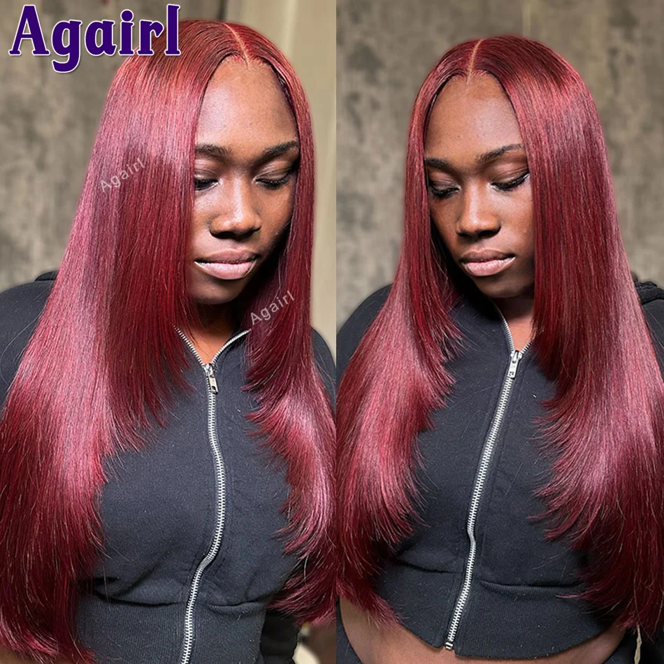 

Claret Color 200 Density 13x4 13x6 Transparent Lace Front Human Hair Wigs Brazilian Bone Straight Frontal Wigs For Women 32 Inch