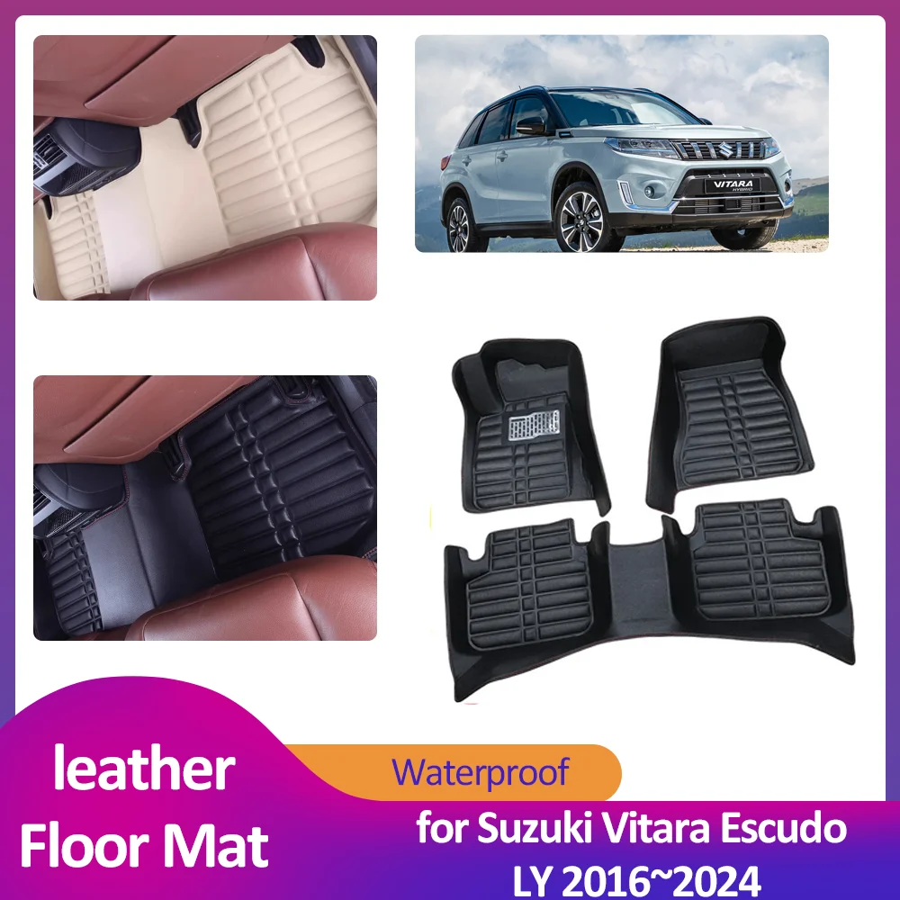 Car Floor Mat for Suzuki Vitara Escudo LY 2016~2024 2017 Leather Foot Inner Liner Waterproof Carpet Pad Custom Rug Accessories