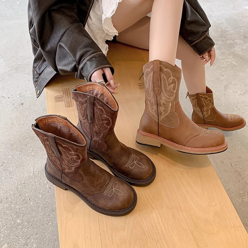 

2024 Autumn Ankle Boots For Woman,Retro Natnational Style Bohemian Teenage Kids Princess Party Fashion Middle Calf Boot For Girl