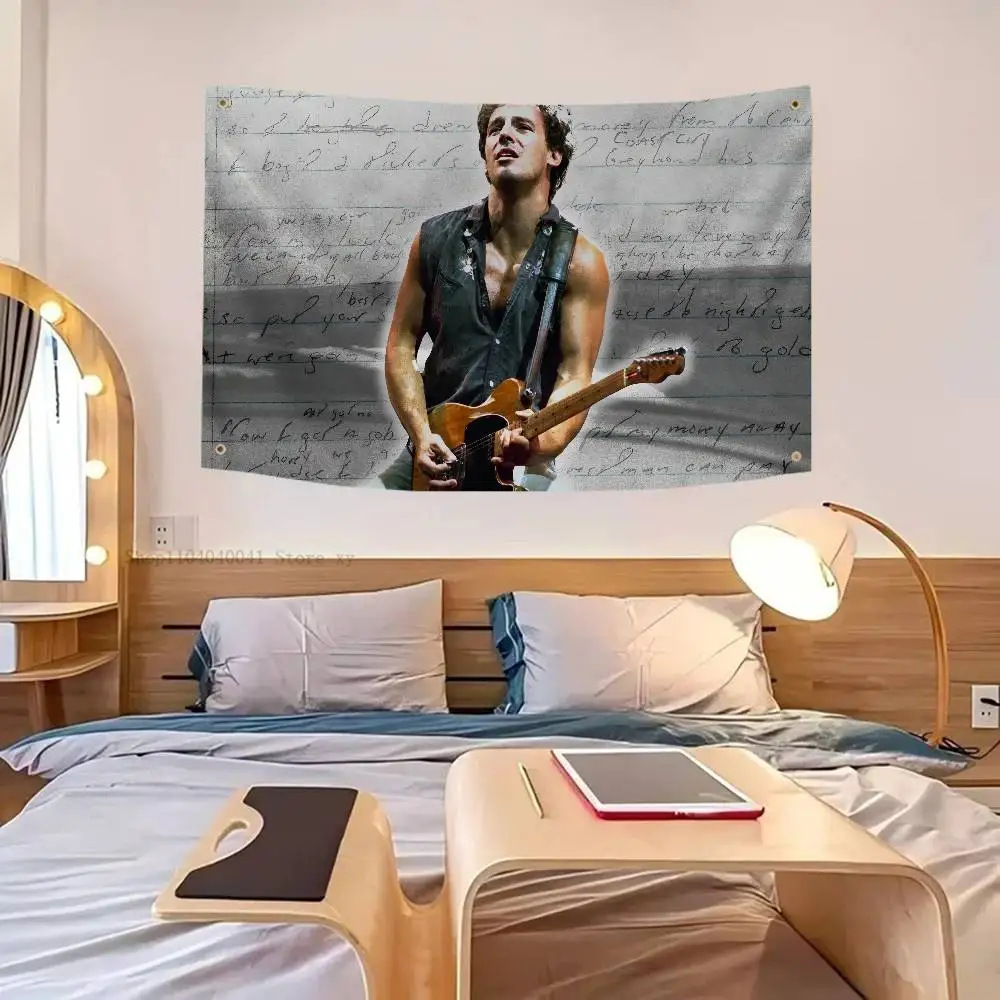 لافتات علم الجيتار من B-Bruce Springsteen بأربعة فتحات علم من البوليستر ديكور خارجي للغرفة جمالي