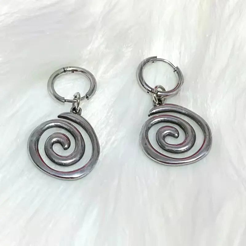 Cute Punk Spiral Swirl Dangle Hoop Earrings, Stainless Steel Hollow Vortex Drop Ear Charms, Korean Fashion Jewelry Accessories