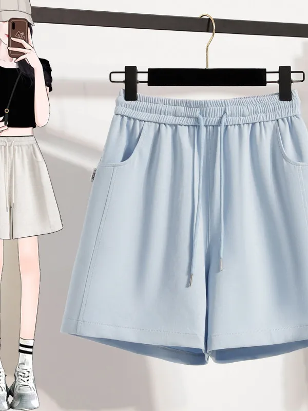 

Женские летние однотонные шорты с карманами 2026: Модные свободные шорты с высокой талией, повседневные широкие шорты для женщин U02