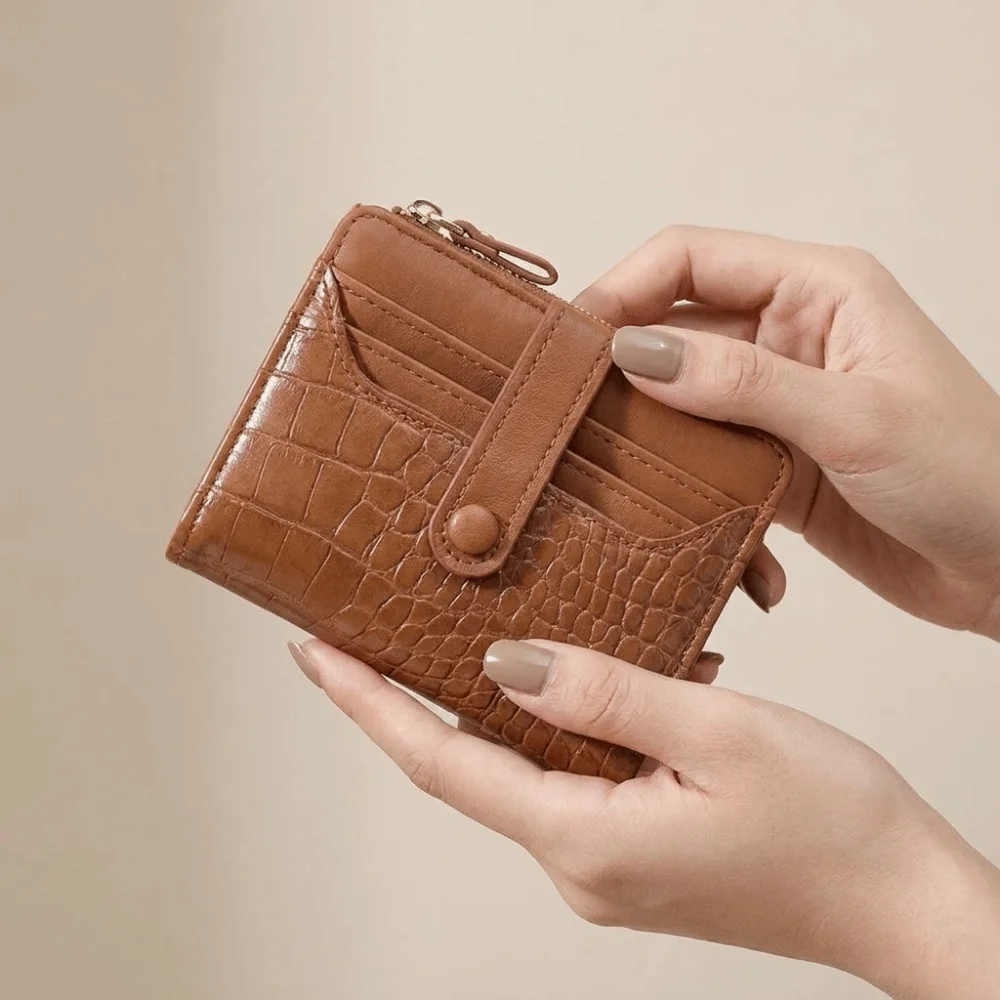 Versatile Portable Women Short Wallet Solid Color Multiple Card Card Bag Anti-splash Water Short Women Clutch School