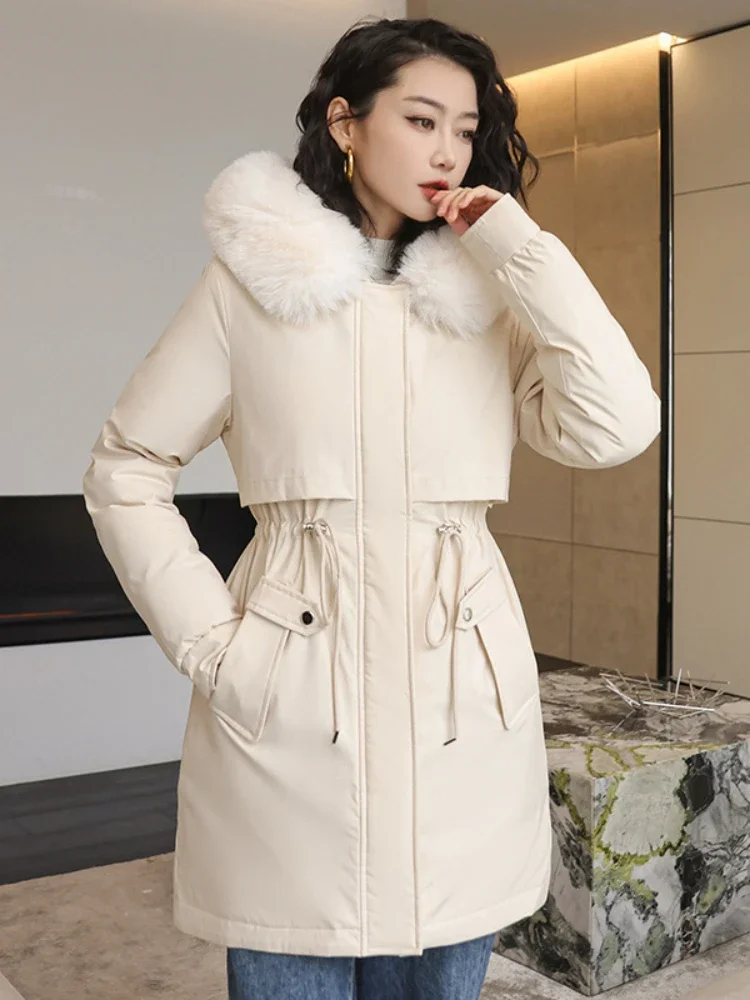 Parkas Women Hooded Zipper Thick Coats Full Sleeve Slim Fit Solid Jackets Parka Midi Waist Casual Splice Jacket Solid Pockets