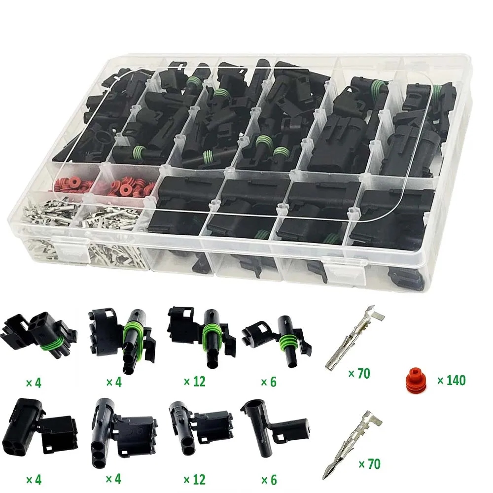 322pcs 26 Kits 1/2/3/4 Pin Weather Pack Connectors Kit Automotive Electrical Connectors Waterproof Wire Connectors Kit 18-14 AWG