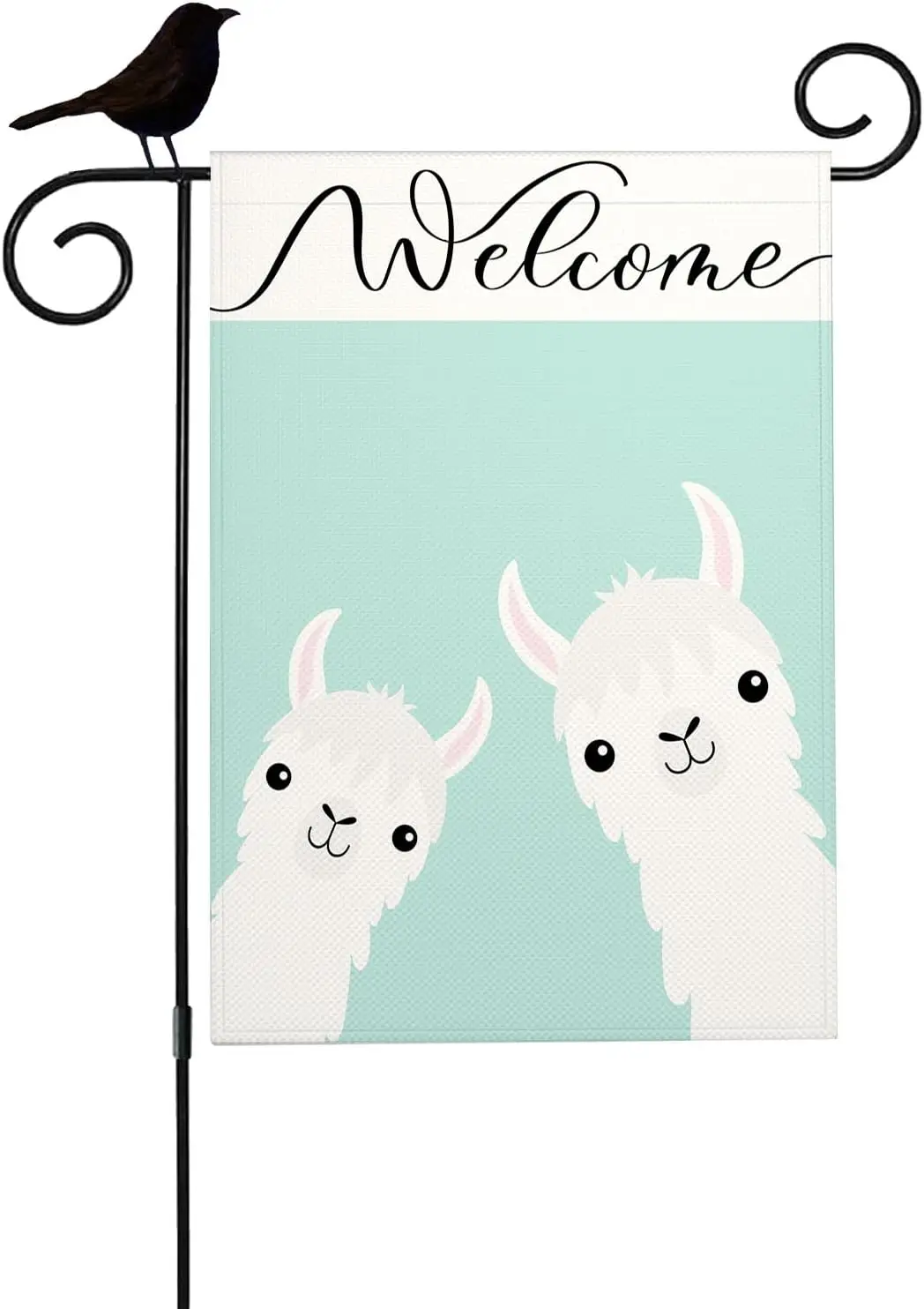 Mugod Cute Llama Small Garden Flag for Outside, Cute Animal Alpaca White Feather Vertical Burlap House Flags 12.5X18 Double Side