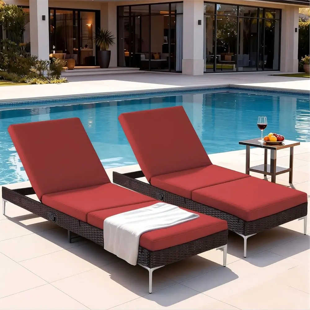 

2-Piece Outdoor Patio Wicker Chaise Lounge Set with Cushions and Adjustable Backrest