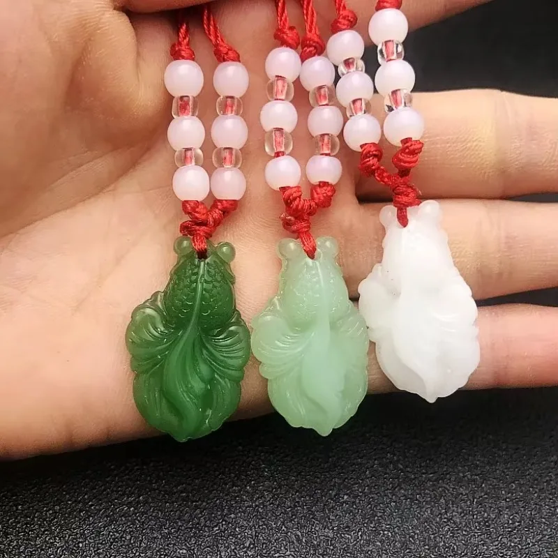 Natural Green Jade Goldfish Pendant Necklace Charm Jewellery Fashion Accessories Hand-Carved Man ahd woman Luck Amulet Gifts
