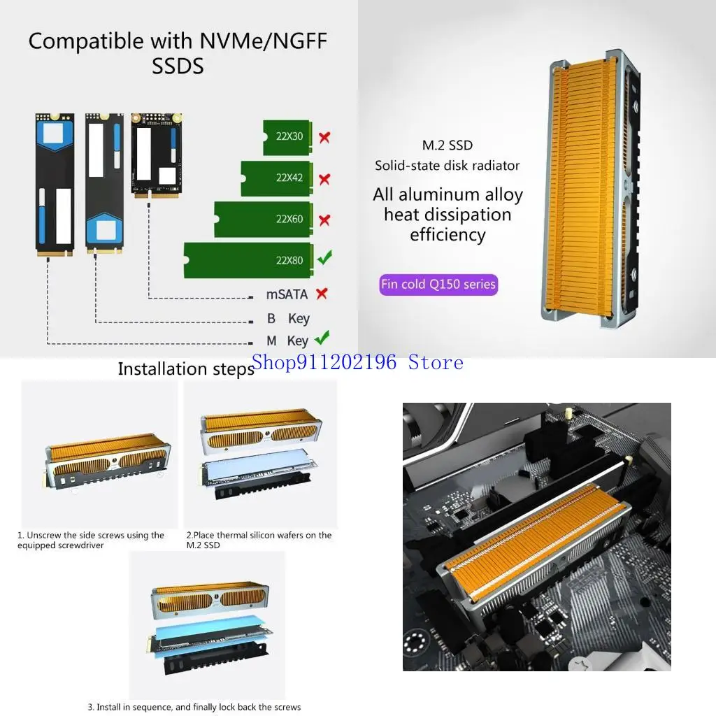

P82A All Copper Heat Sink for M.2 Disk Heatsink Heat Pipe SSD Radiator