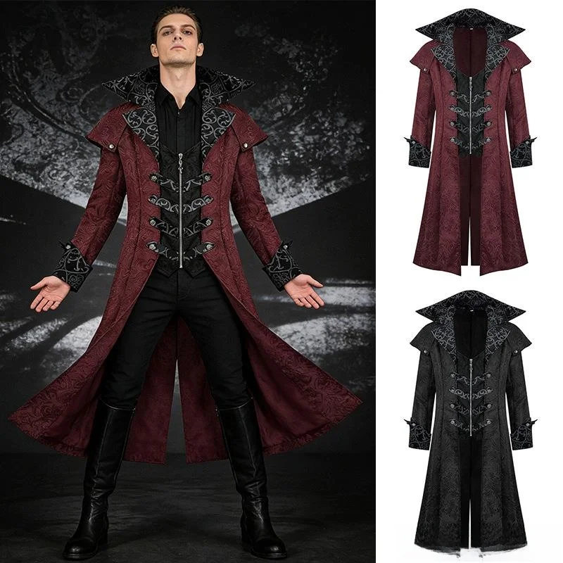 

Gothic Dark Patterned Medieval Halloween Jacket Men's Retro Black Clothing Long Pants Polyester Fiber Seasonal Unbranded
