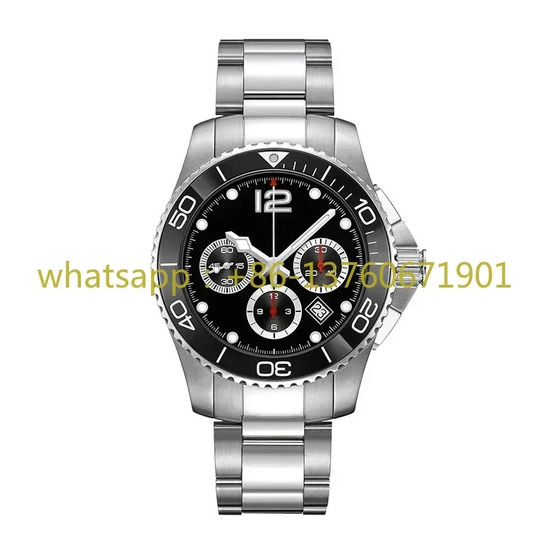 Luxury New Concas Diving  Mechanical Mens Watch Automatic Self Wind Stainless Steel Bracelet Black Ceramic Bezel Sapphire Glass