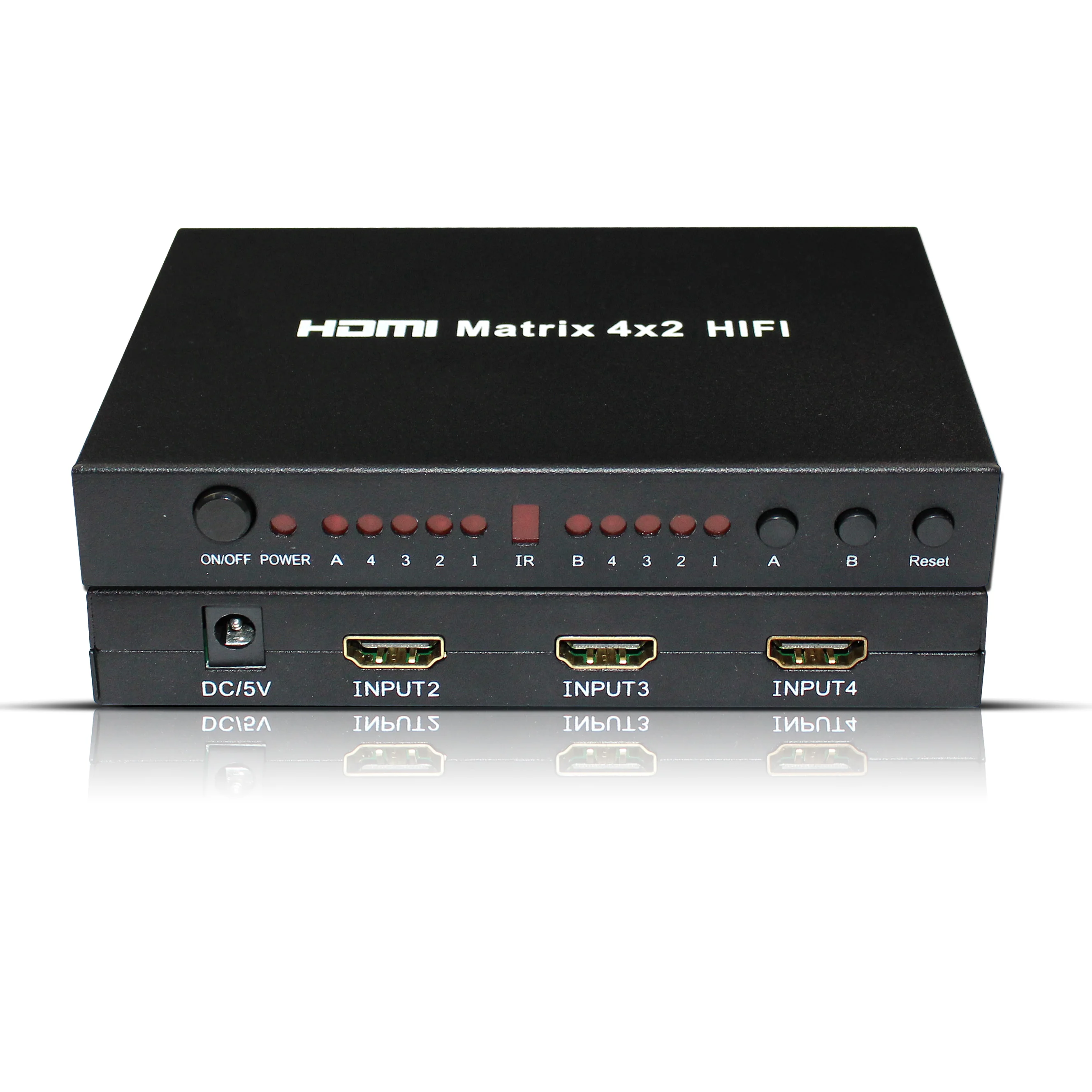 HDMI Matrix 4 in 2 out switcher splitter support SPDIF 5.1 3.5mm audio output 1080P 3D