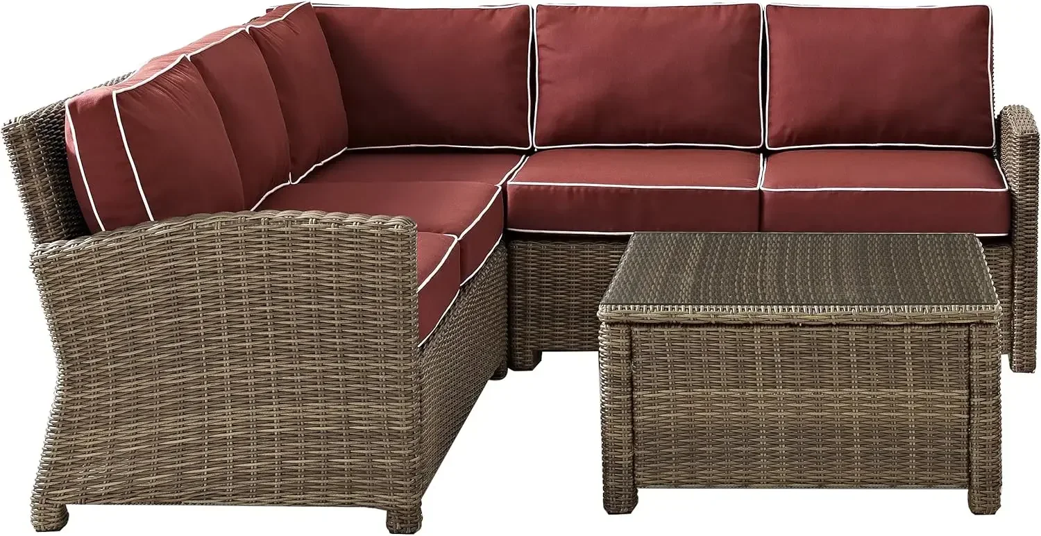 KO70019WB-SG Bradenton Outdoor Rieten 4-delige sectionele set (2 loveseats, hoekstoel, salontafel)