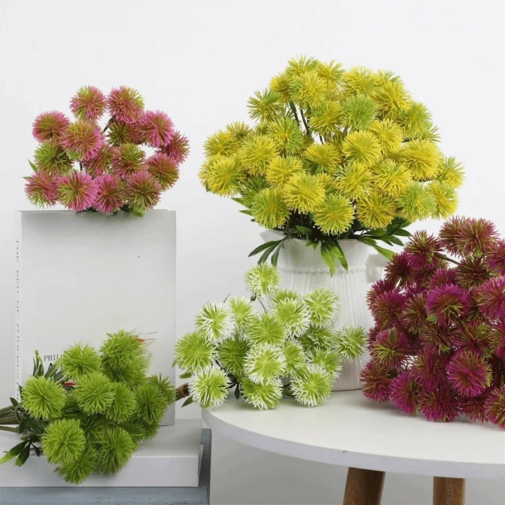 Realistic Artificial Scallion Ball Flower Ball Chrysanthemum Real Touch Fake Chrysanthemum Plastic Artificial Flower Branch