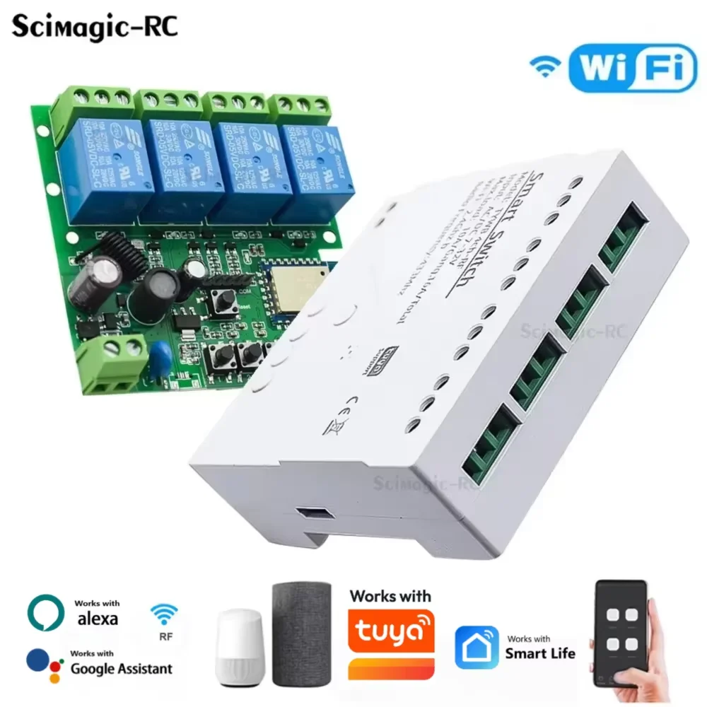 4CH Wifi Relay Smart Wireless 433 Remote Control Switch Module7-32V 85-250V 220V 2200W 10A  Light Motor Receiver Works with Tuya