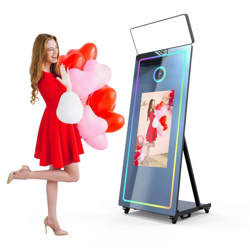 

Lightweight 32-Inch Touch Screen Mirror Photo Booth for Parties