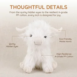 25cm Fluffy Highland Cow Plush Toy, Soft Stuffed Animal Doll, Kawaii Cute Plushie Gift for Kids Baby Boys Girls Home Room Decor
