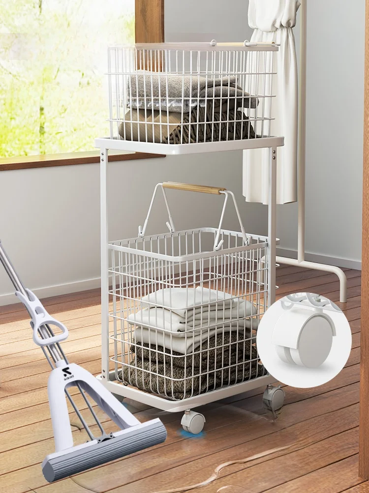 Mobile Bathroom Laundry Basket with Wheels Dirty Clothes Storage Basket Laundry Hamper Temporary Placement Clothes Organizer