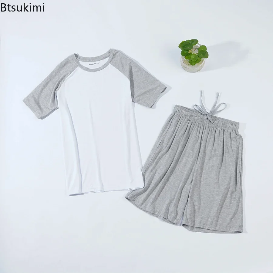 2024 Men's Summer Casual Pajamas Oversized Modal Short Sleeved Top and Shorts Sets for Sleepwear Loungewear Nightwear Male 6XL