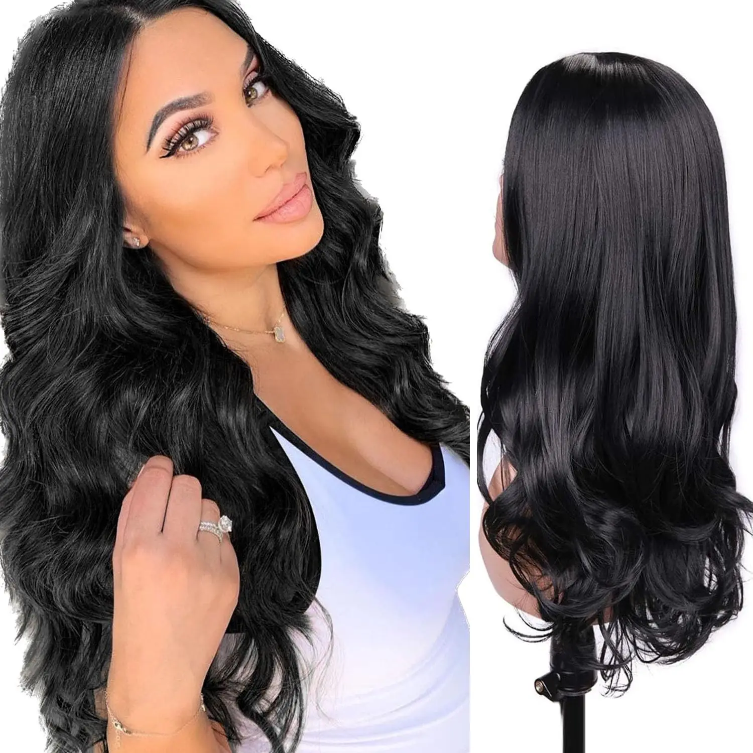 

Women Natrual Long Wavy Wigs Long Curly Black Wig for Women Middle Part Natural Looking Synthetic Hair Wigs Costume Party