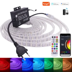 Tuya WIFI listwy RGB LED 220V wodoodporna IP67 wysokiej jasności SMD 5050 120 leds/m dwurzędowe elastyczne wstążki liny