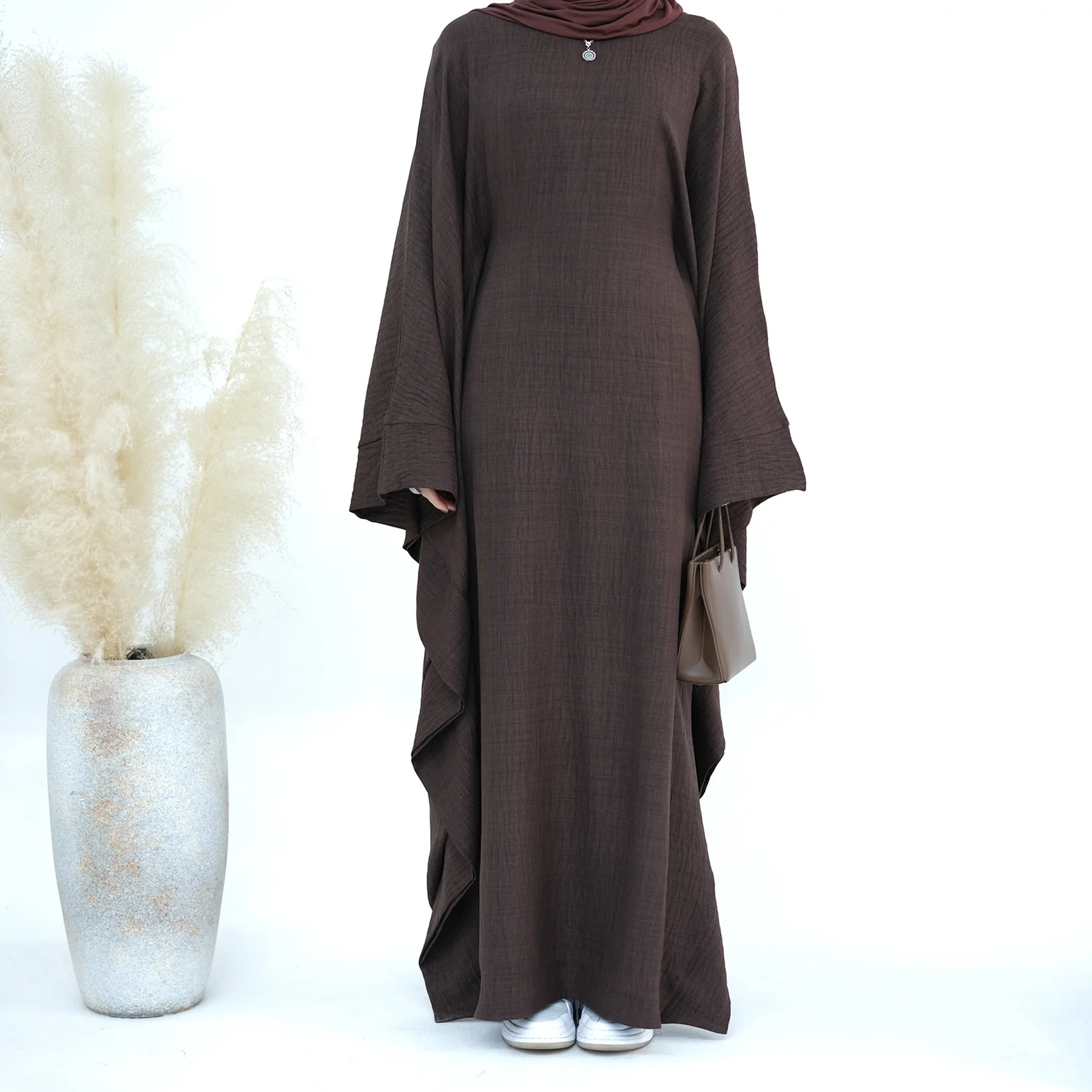 Simple Design Dubai Abaya Solid Color Kaftan Abaya Women\'s Dress with Inside Tie Belt Prayer Abaya Muslim Dress Batwing Robes