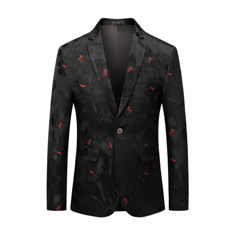 

KIDWHXR Suit Coat Men Fashion Flower Printed Turn Down Collar Male Outerwear Non-ironing Long Sleeve Slim Versatile Man Blazer