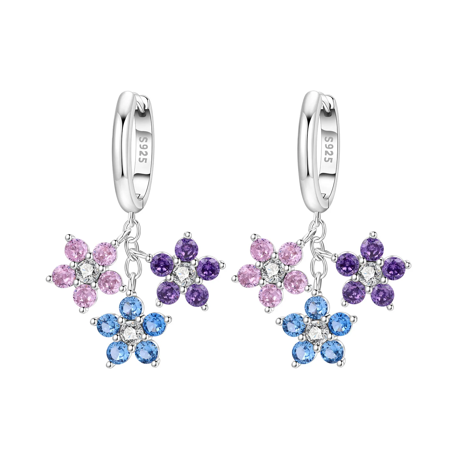 PANPOKI 925 Sterling Silber Bunte Zirkon Blume Tropfen Ohrringe Frauen Ohrringe Charme Trend Vielseitig Party Schmuck Trendy Geschenk