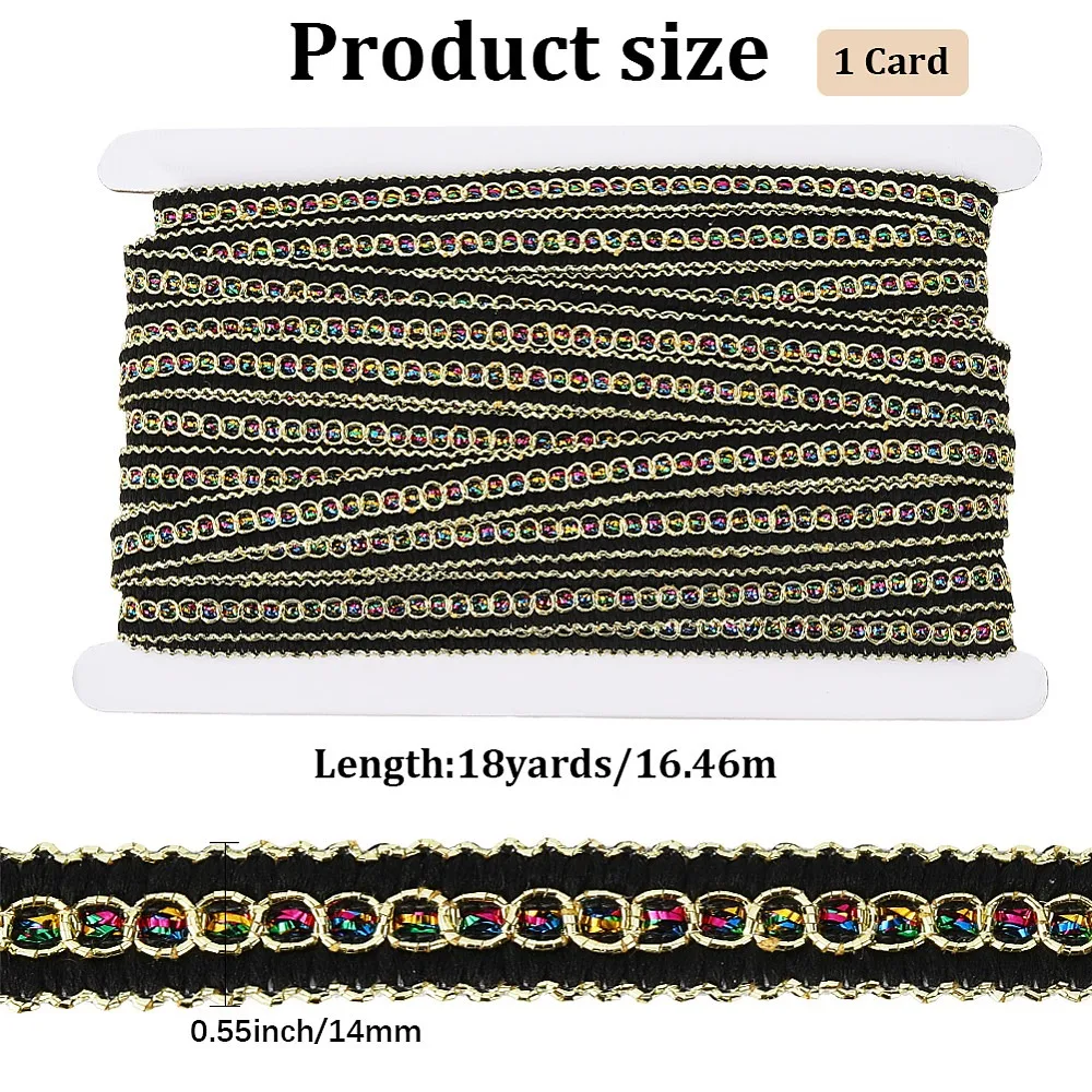 Polyester Ribbon Centipede Lace Ribbon with Cardboard Display Card Black 1/2 inch(14mm)