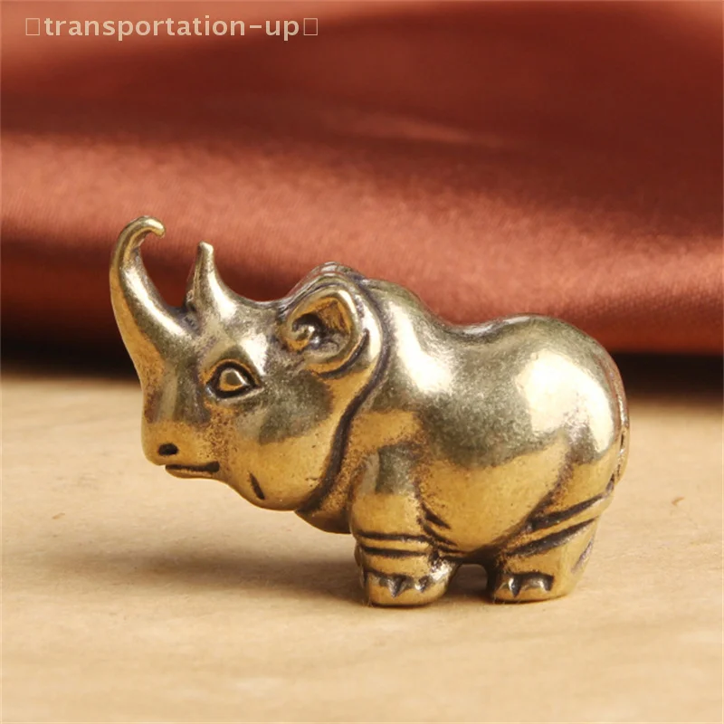 Antique Solid Brass Rhinoceros Figurine - Exquisite Desktop Decor Ornament, Tea Pet, and DIY Accessory Gift